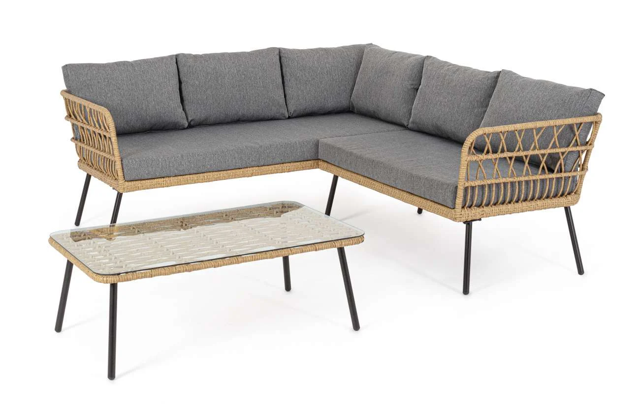 Gartenlounge Burrel aus Metall, modern und gepolstert, Natur Grau, abziehbare Kissen, Outdoor - Bizzotto