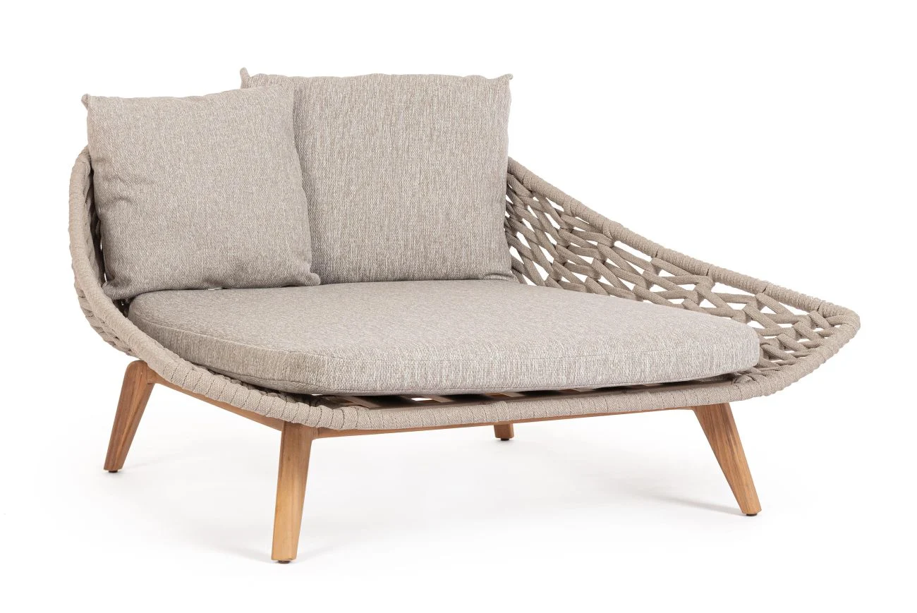 Gartendaybed Tamires aus Teakholz, modern gepolstert, Beige, abziehbare Sunproof Kissen, Outdoor - Bizzotto