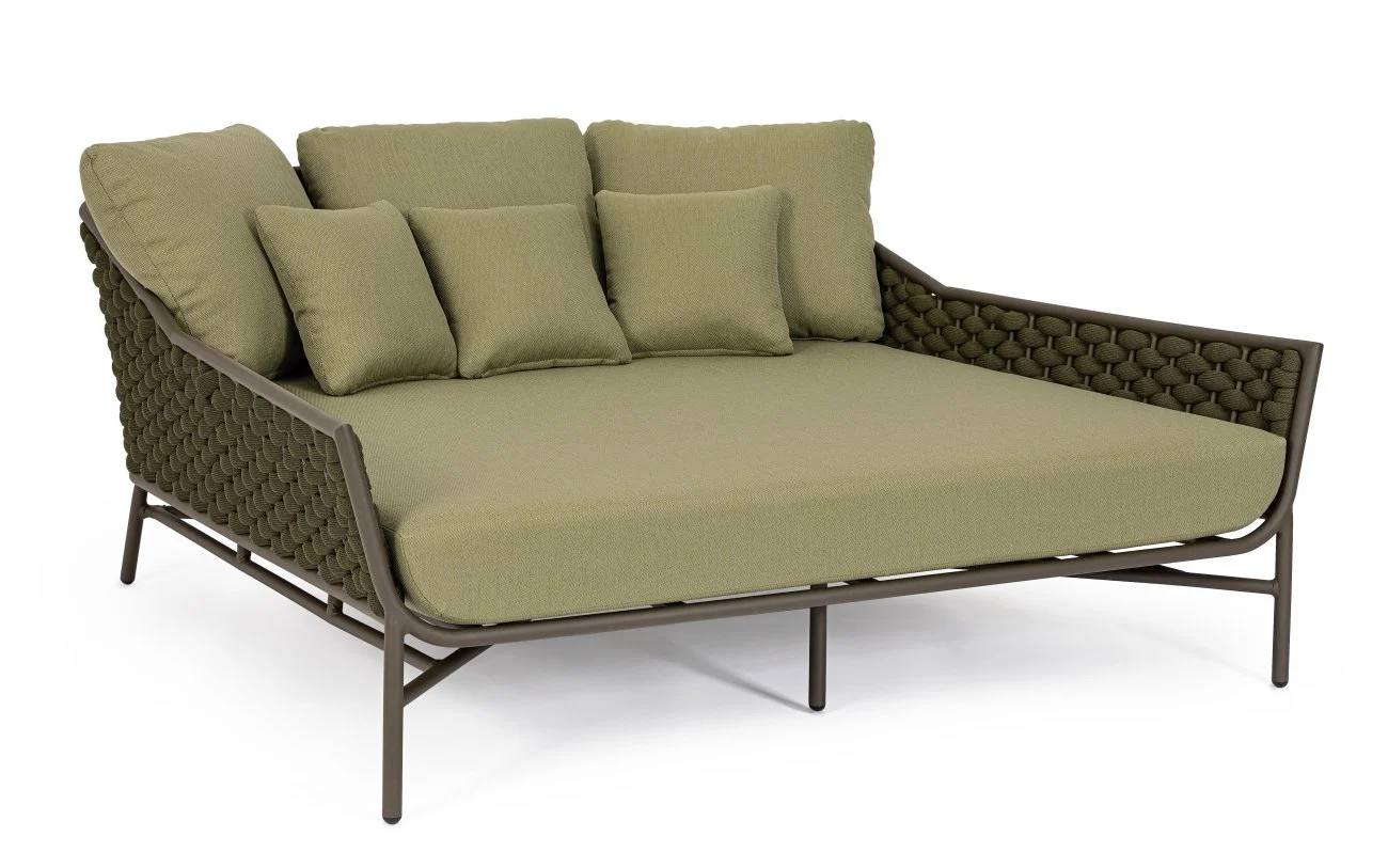 Gartendaybed Everly aus Aluminium, modern und gepolstert, Olive, wetterfest für Outdoor - Bizzotto