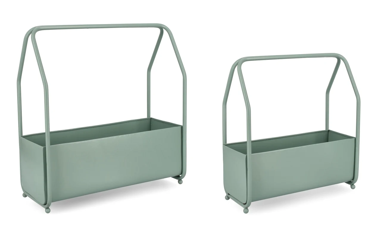 Blumenkasten Keyra 2er-Set aus Metall, modern, salbeigrün, outdoor geeignet, pulverbeschichtet