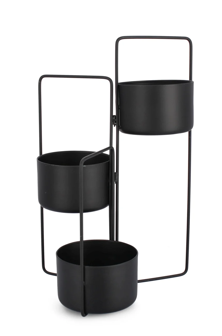 Blumenkasten Keyra aus Metall, modern, schwarz, faltbar für Outdoor, 3 Fächer, Bizzotto