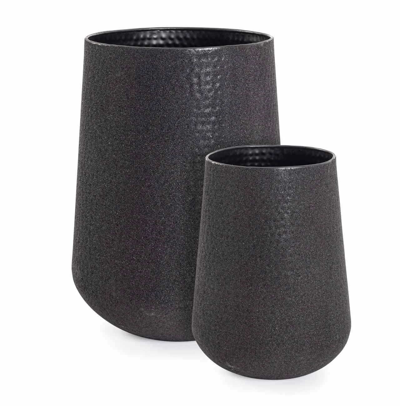 Gartenvase Kenar aus Metall, modern handgefertigt, hoch, schwarz, 2er-Set für Outdoor