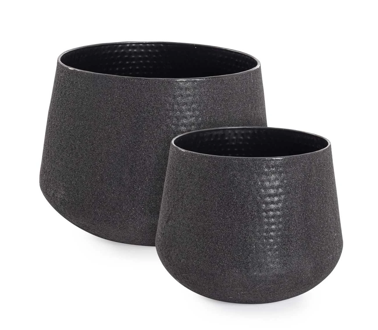 Outdoor-Vase Kenar 2er-Set aus Metall, modern handgefertigt, niedrig, schwarz, für Garten und Terrasse