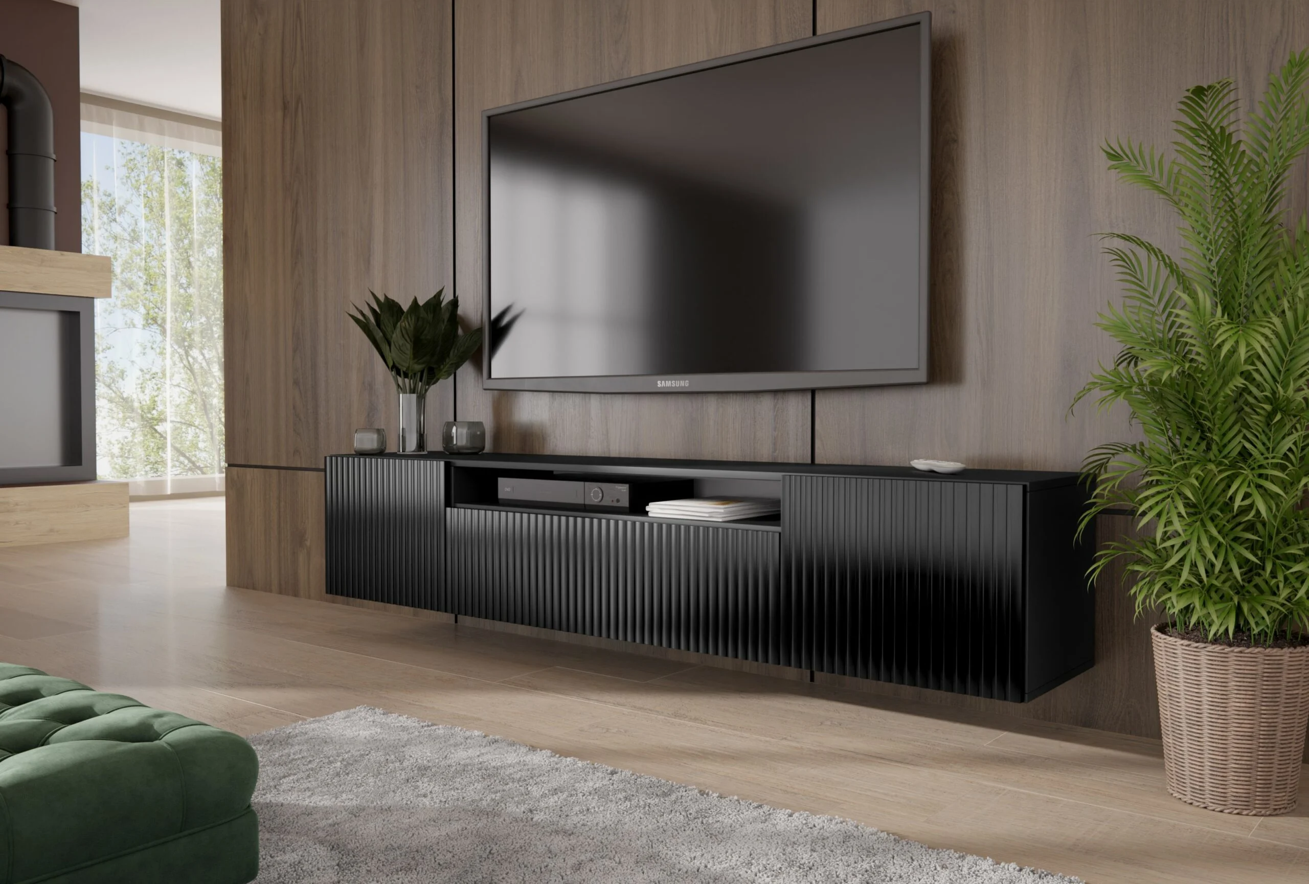 Lowboard CIRA Schwarz 200 cm - Altdecor