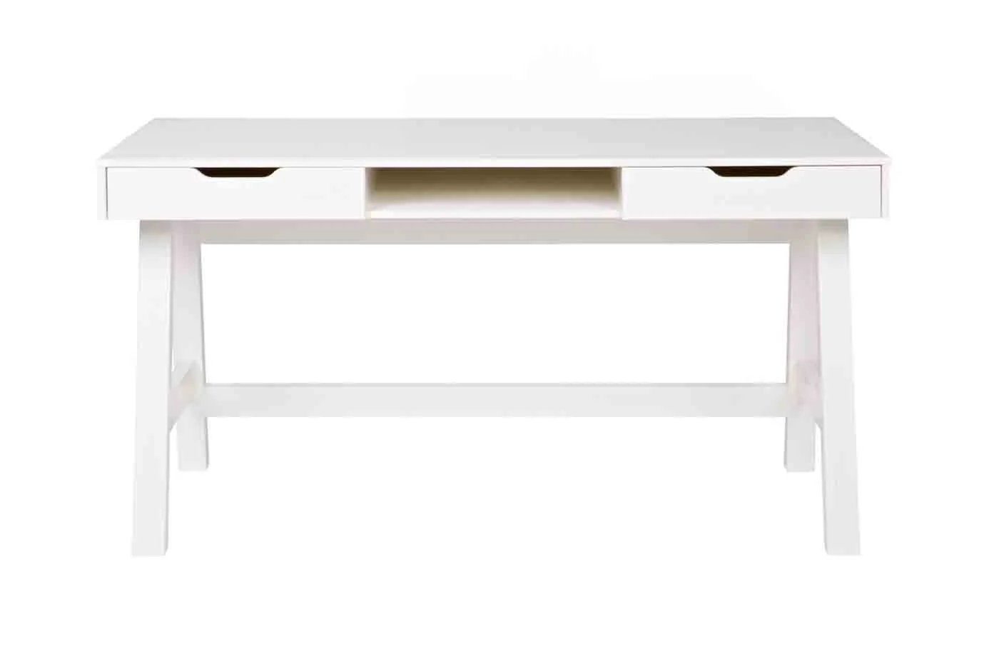 Schreibtisch Nikki 140cm Kiefer lackiert, modernes Design, weiß, mit 2 Schubladen und Fach - Woood