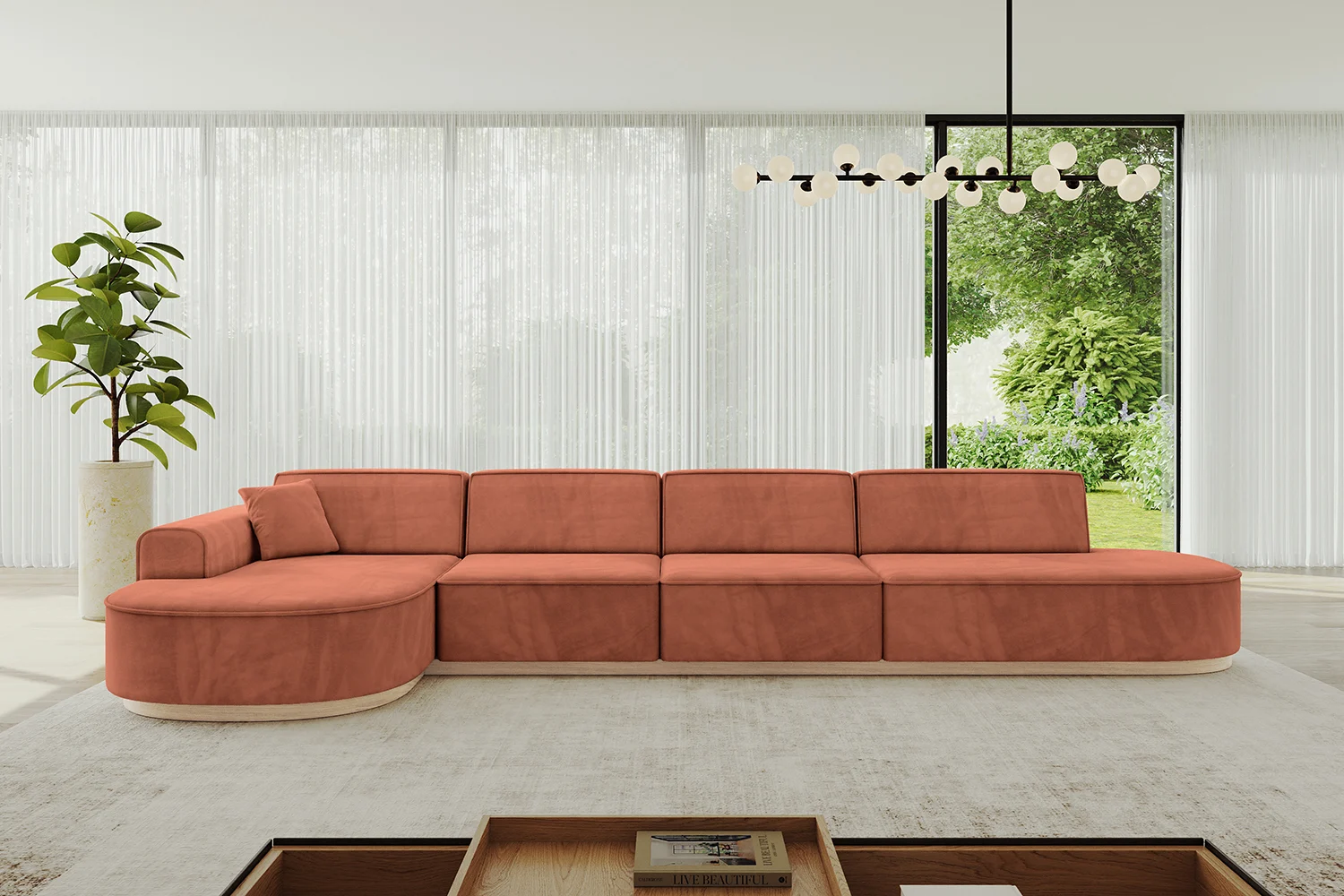 Ecksofa MARI-L3-v1 Apricot - Dream Velvet 202.07