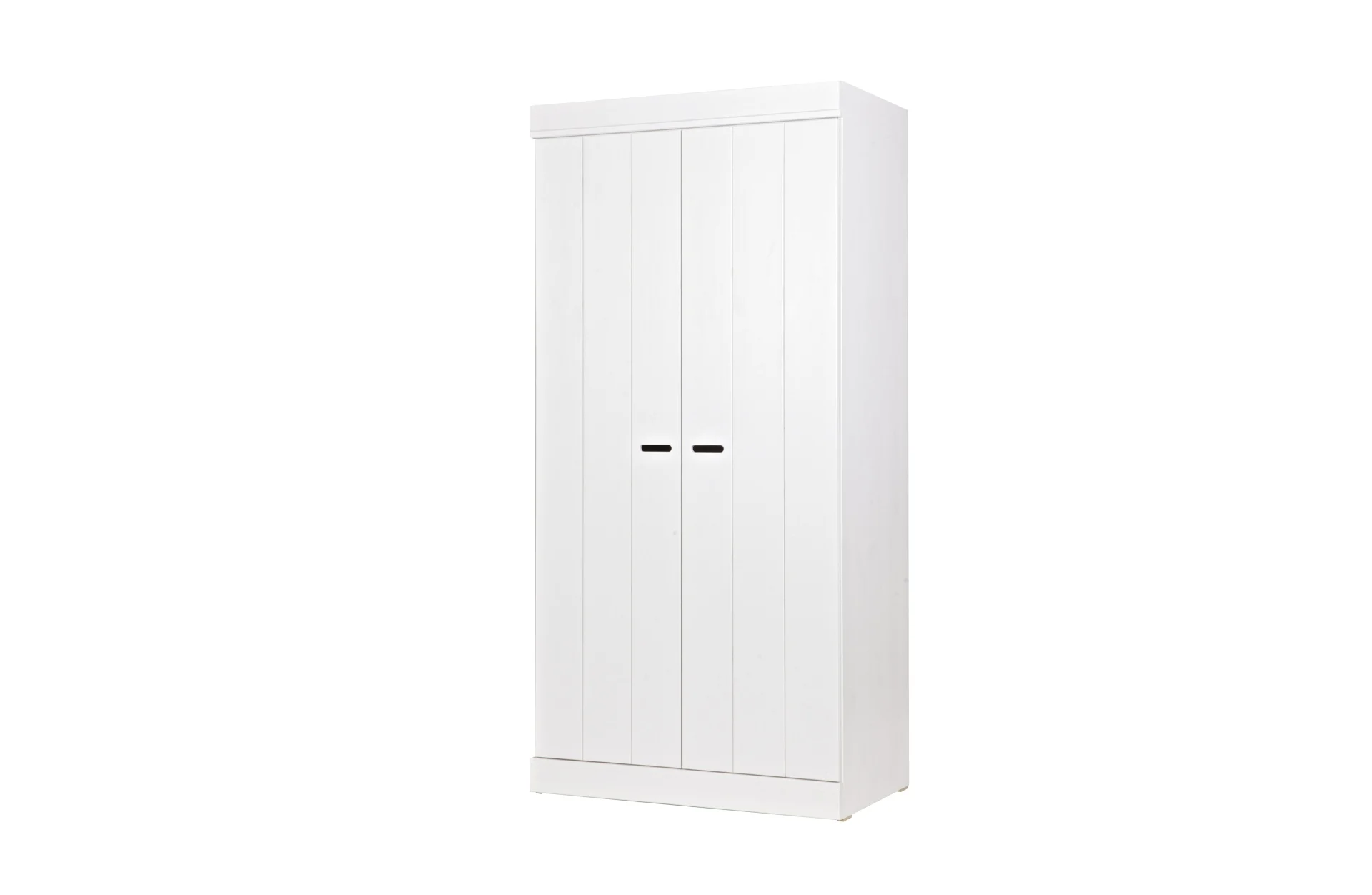 Kleiderschrank Connect aus Kiefernholz, modernes Design, Weiß lackiert, mit 2 Türen und Einlegeboden - Woood