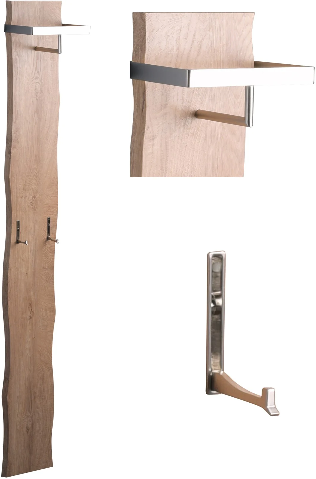 Garderobe ADAM 25x190x20 cm inkl. 2 Haken Baumkante Dekor Eiche - Fun Moebel