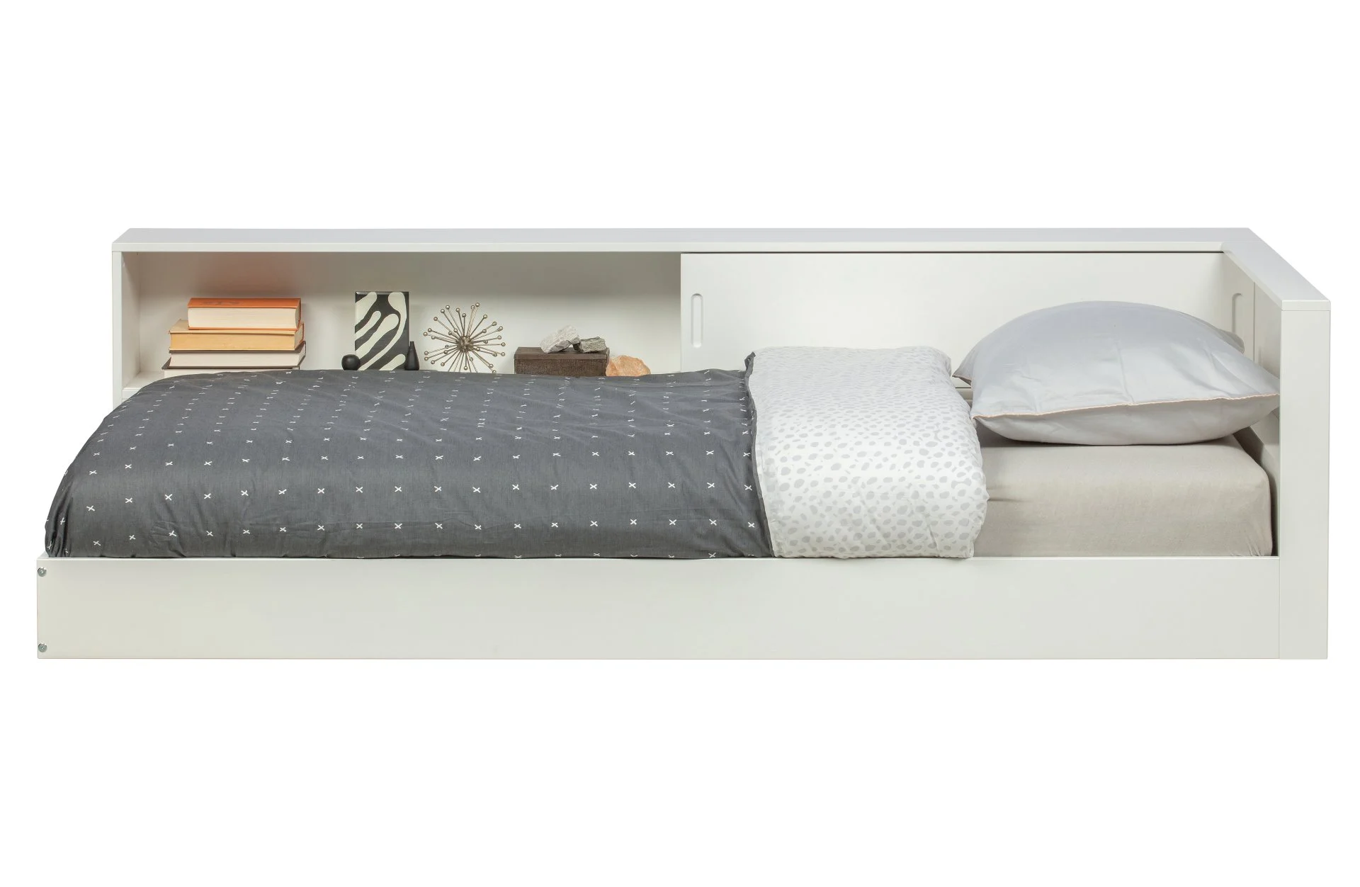 Bettgestell Connect aus Kiefernholz, modernes Design mit Stauraum, weiß lackiert, FSC-zertifiziert