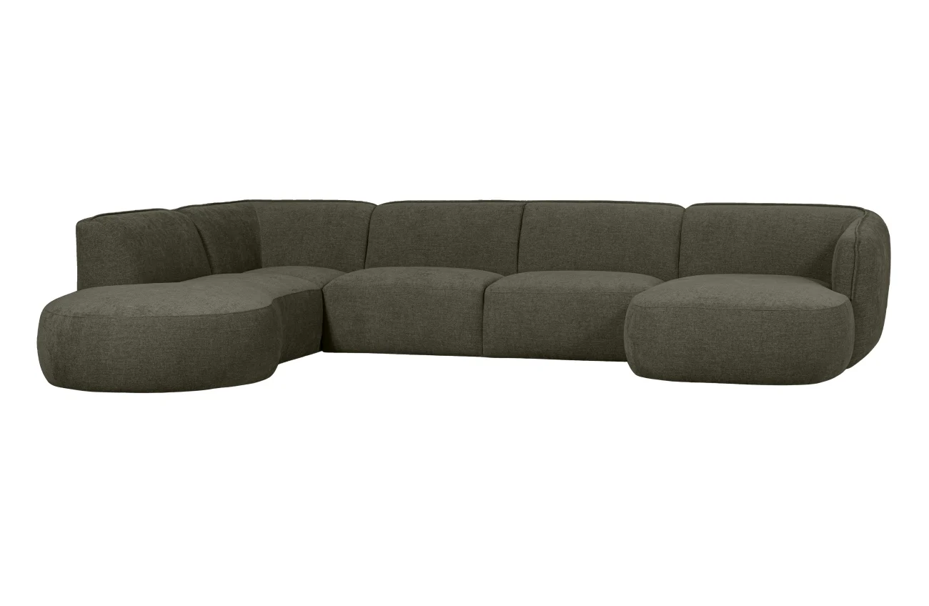 Sofa Polly U-Form aus Webstoff, modern und komfortabel, Grün, links, für 5–6 Personen