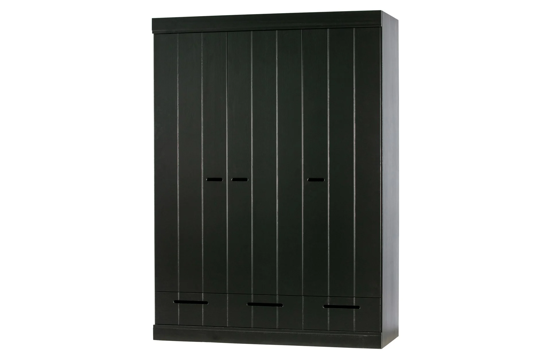 Kleiderschrank Connect aus Kiefernholz, modernes Design mit 3 Türen, Schwarz lackiert - Woood