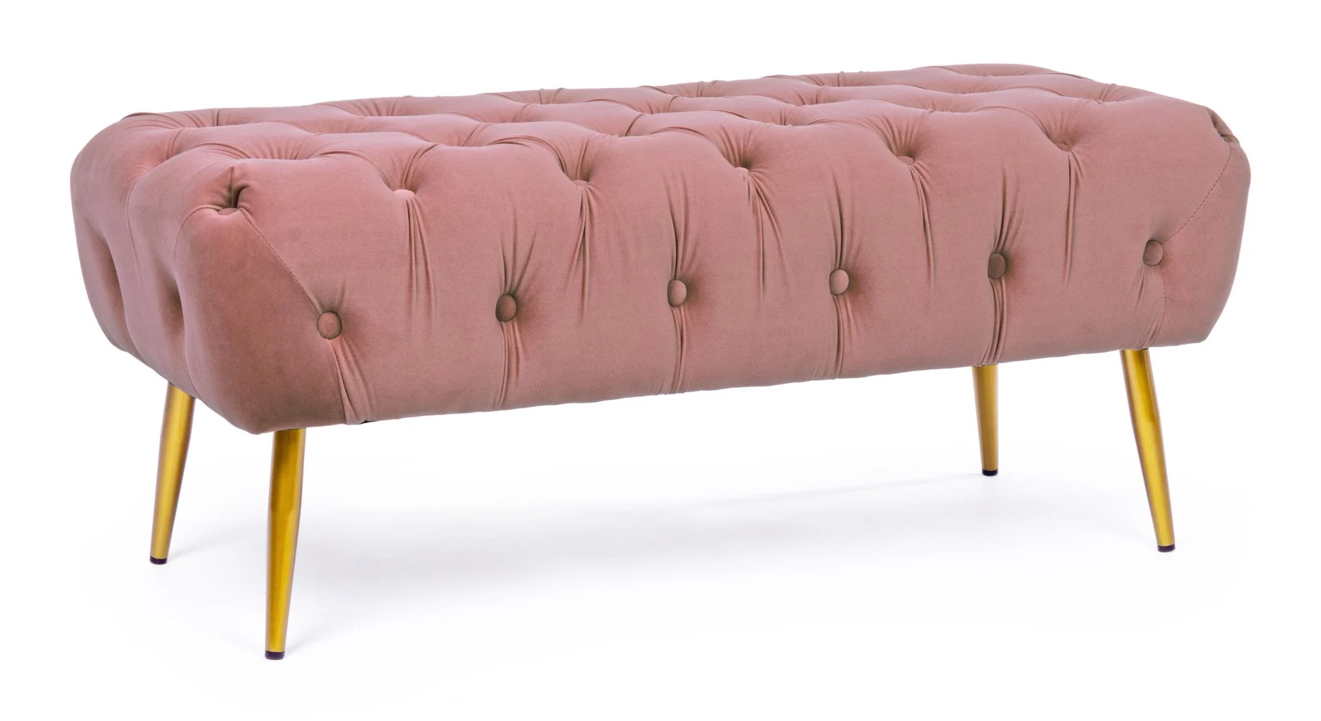 Bank Giacinta aus Samt, modern gepolstert, Rosa mit goldfarbenem Metallgestell, für 1-2 Personen