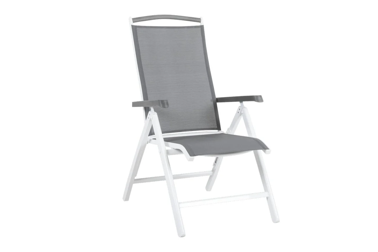 Gartenstuhl Andy mit Armlehne aus Aluminium und Textilene, modern, Weiß, verstellbare Rückenlehne - Brafab