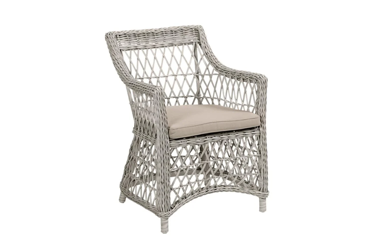 Gartenstuhl Beatrice mit Kissen aus Aluminium und Kunst-Rattan, klassisch, weiß, bequem gepolstert