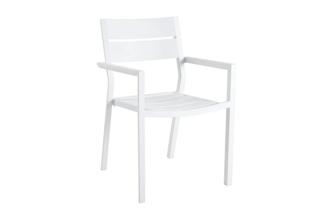 Gartenstuhl Delia von Brafab aus Aluminium, modern mit Armlehne, Weiß, pulverbeschichtet