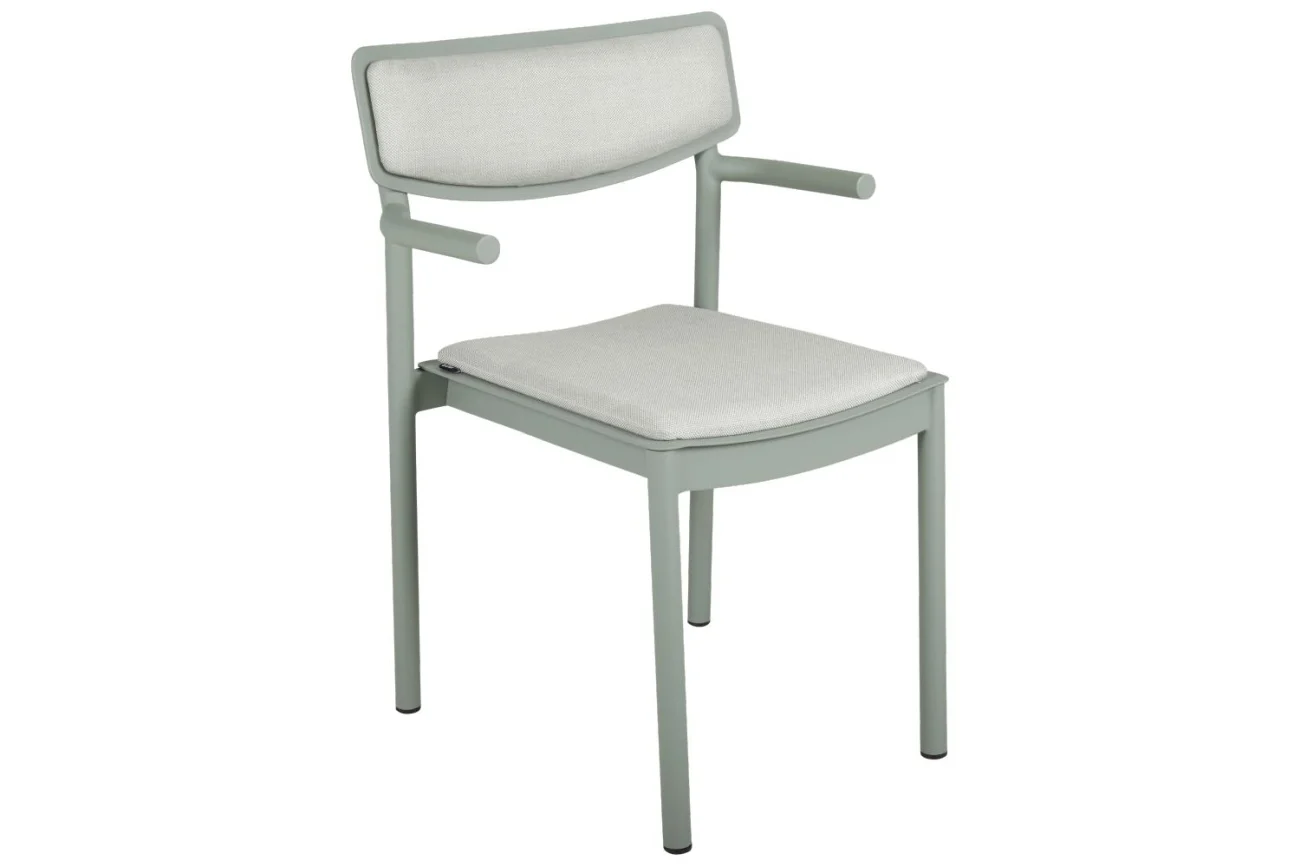 Gartenstuhl Gusty von Brafab aus Aluminium und Acryl-Stoff, modern mit Armlehne, grün gepolstert