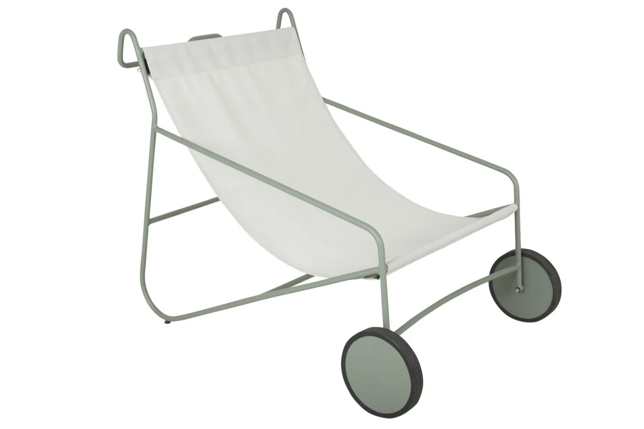 Gartensessel Poul aus Aluminium mit Textilene, modern, grün-weiß, mit Rollen, Outdoor