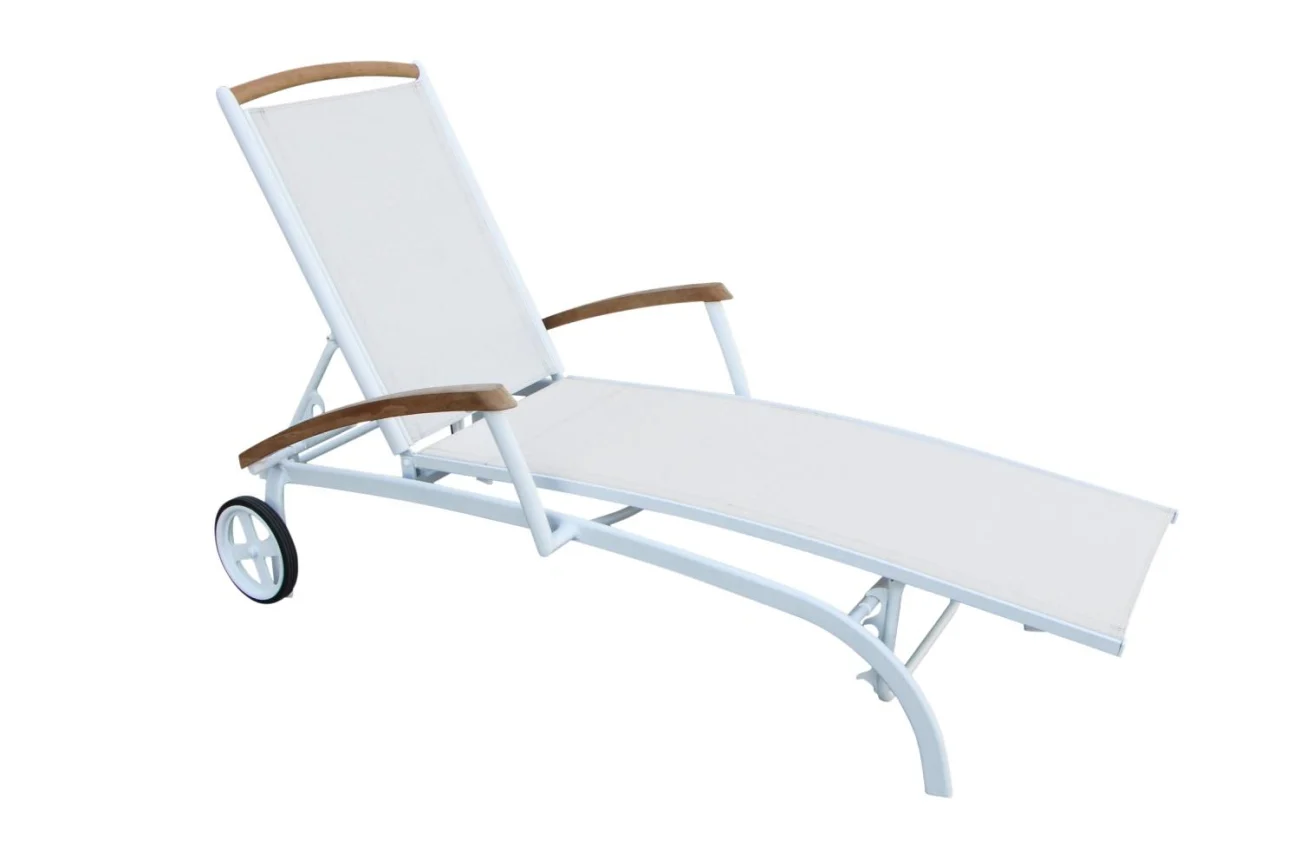 Gartenliege Andy aus Teakholz mit Aluminiumgestell, modern, verstellbare Rückenlehne, weiß - Brafab