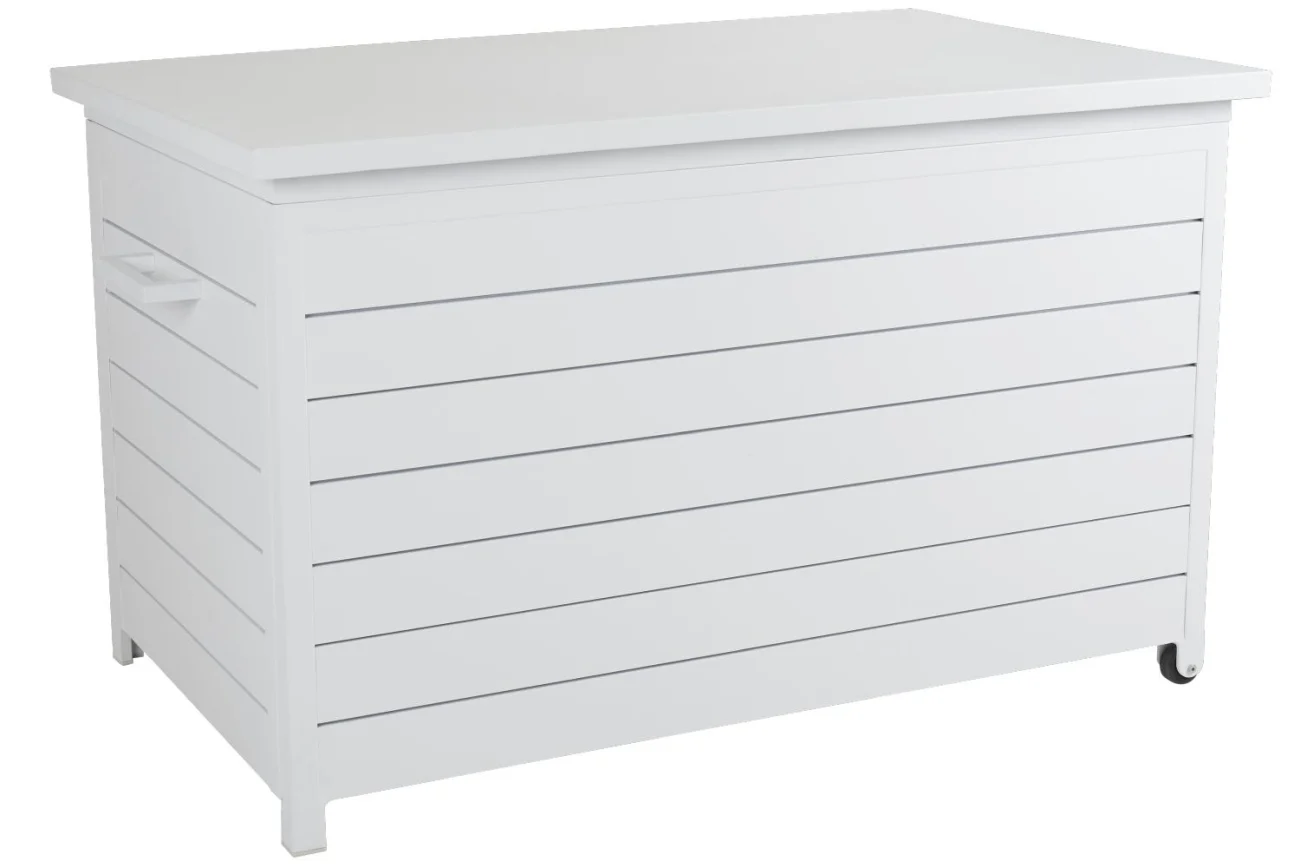 Gartentruhe Gäster Big von Brafab aus Aluminium, modern, Weiß, mit Rädern und Gasdruckfeder
