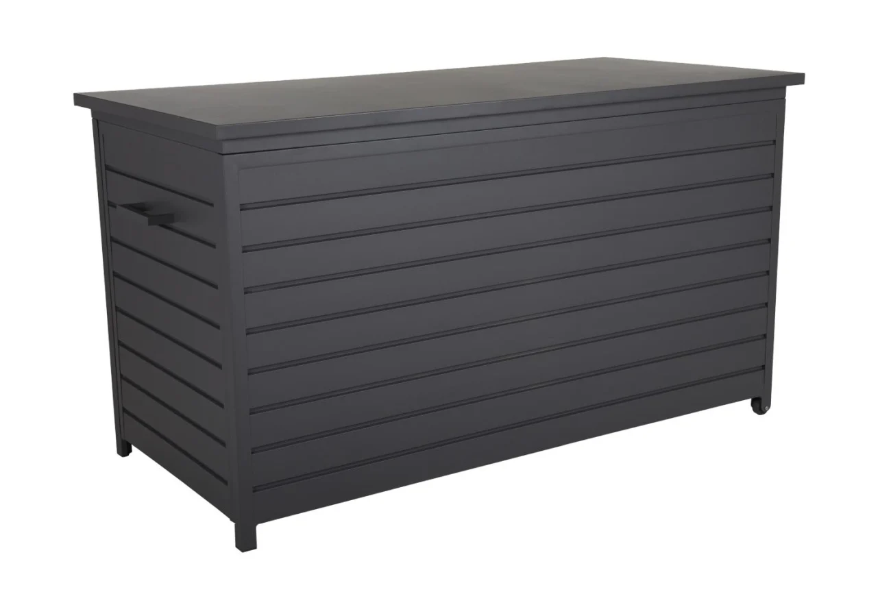 Gartentruhe Gäster Big von Brafab aus Aluminium, modern, anthrazit, mit Rädern und Gasdruckfeder