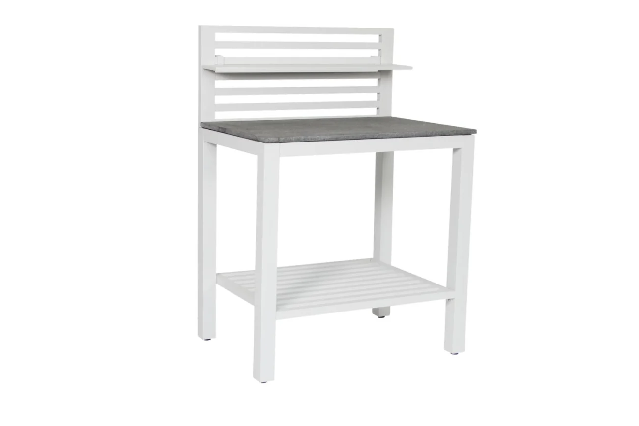 Outdoor Küche Bellac von Brafab aus Aluminium und Stein, modern, Weiß und Grau, inkl. Regal