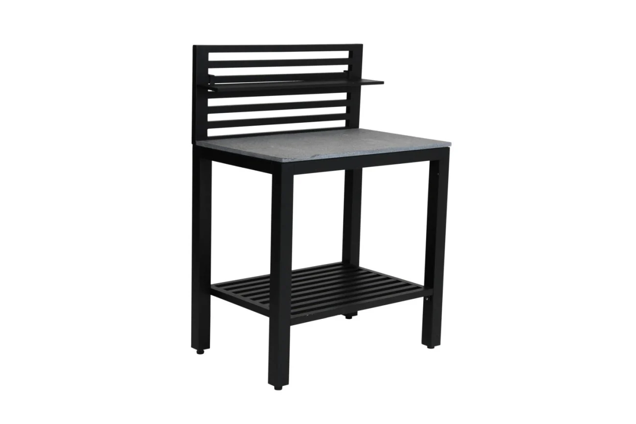 Outdoor Küche Bellac von Brafab aus Aluminium und Stein, modern, schwarz, Theken-Element mit Regal