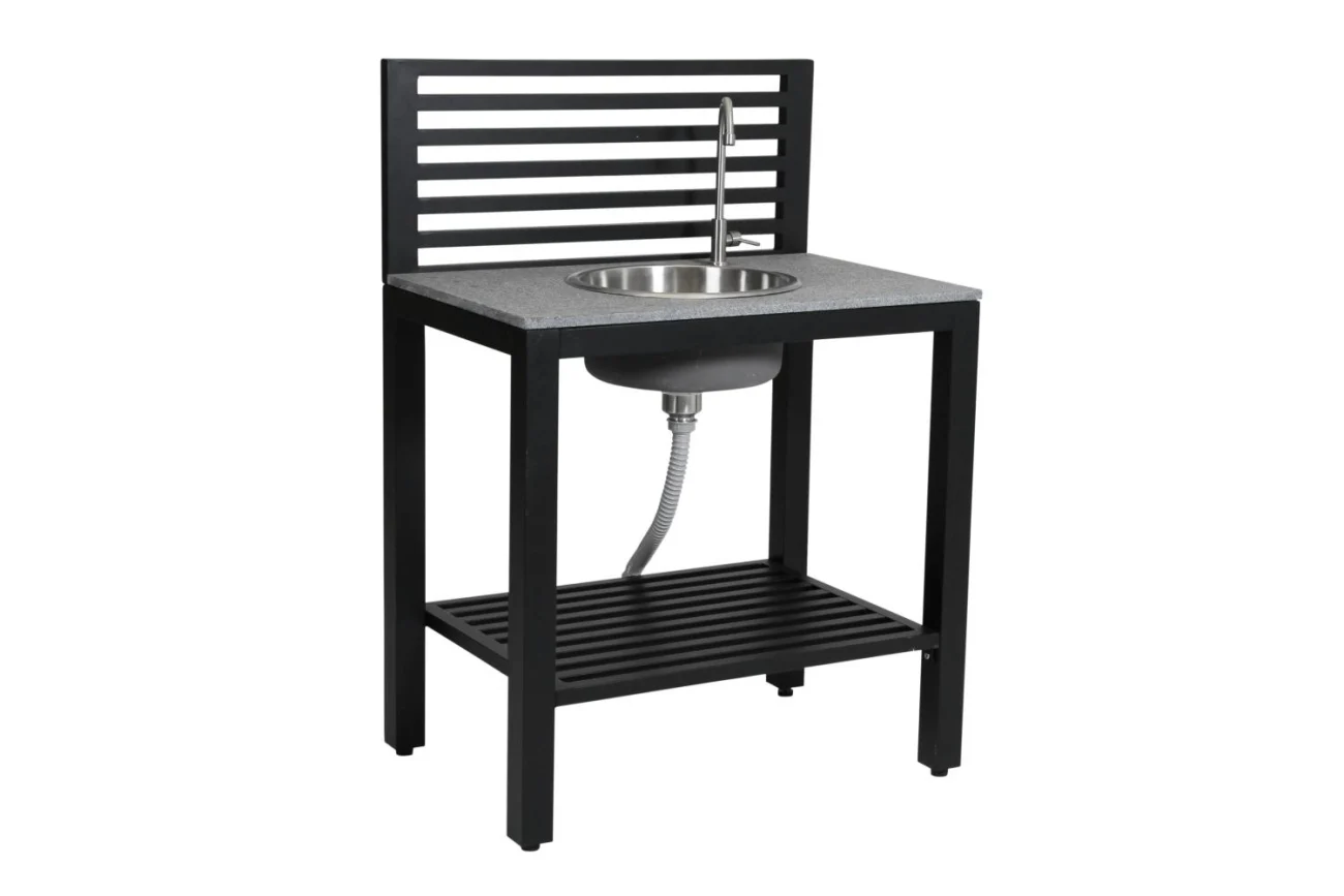 Outdoor Küche Bellac von Brafab aus Aluminium und Stein, modern mit Edelstahl-Waschbecken, schwarz