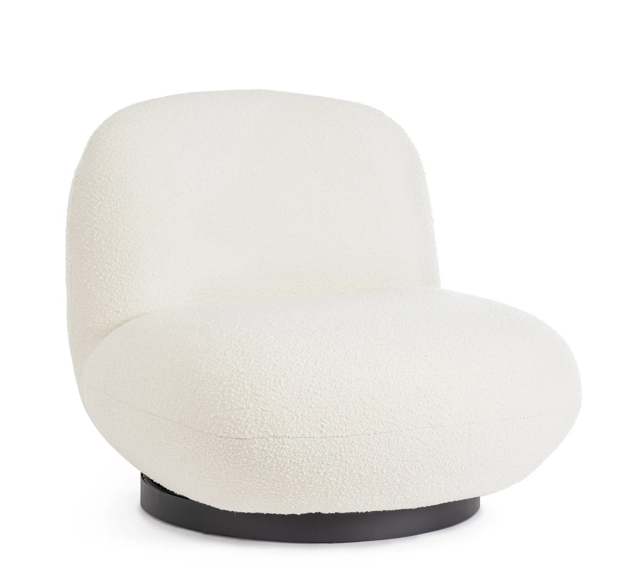 Drehsessel Margot aus Bouclè-Stoff, modern und drehbar, weiß, gepolstert, Metallgestell