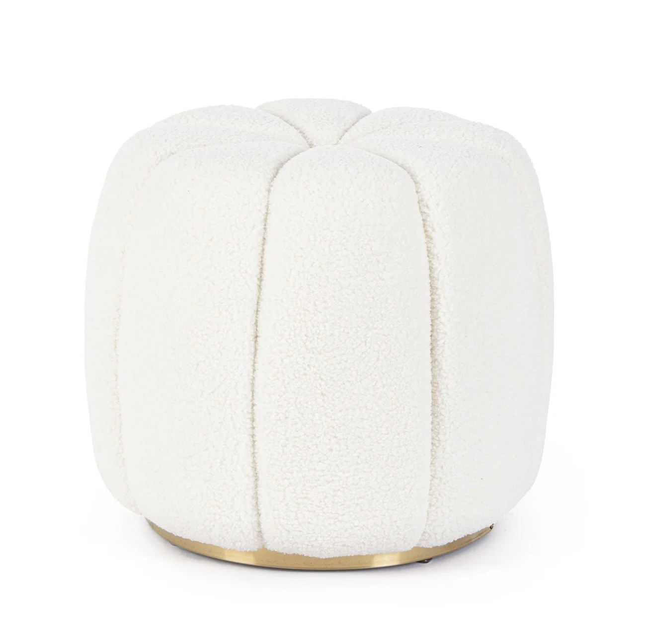 Pouf Karolina aus Boucle-Stoff, modern gepolstert, rund, Weiß, goldfarbenes Metallgestell