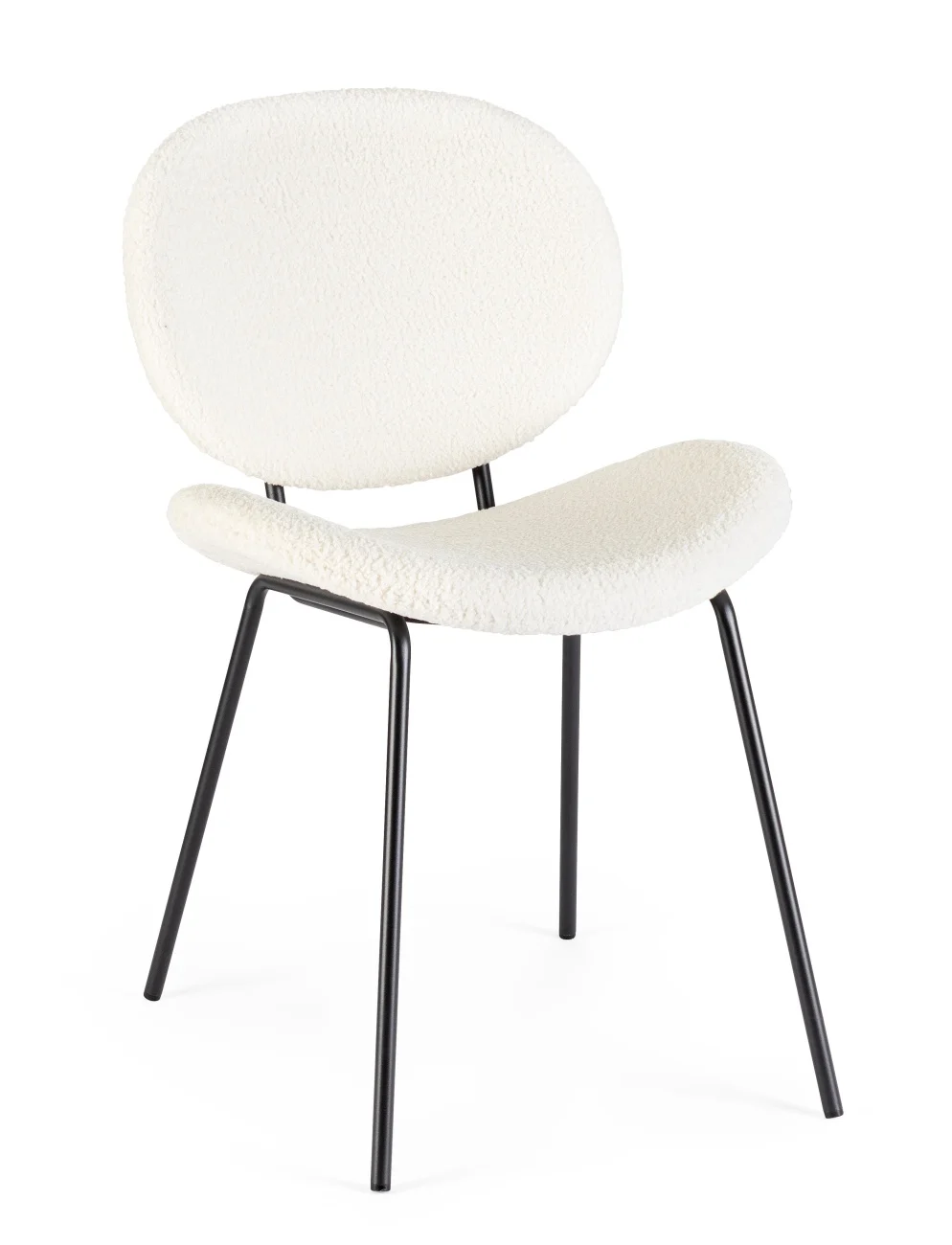 Esszimmerstuhl Maddie aus Boucle-Stoff, modern skandinavisch, weiß, gepolstert, Metallgestell