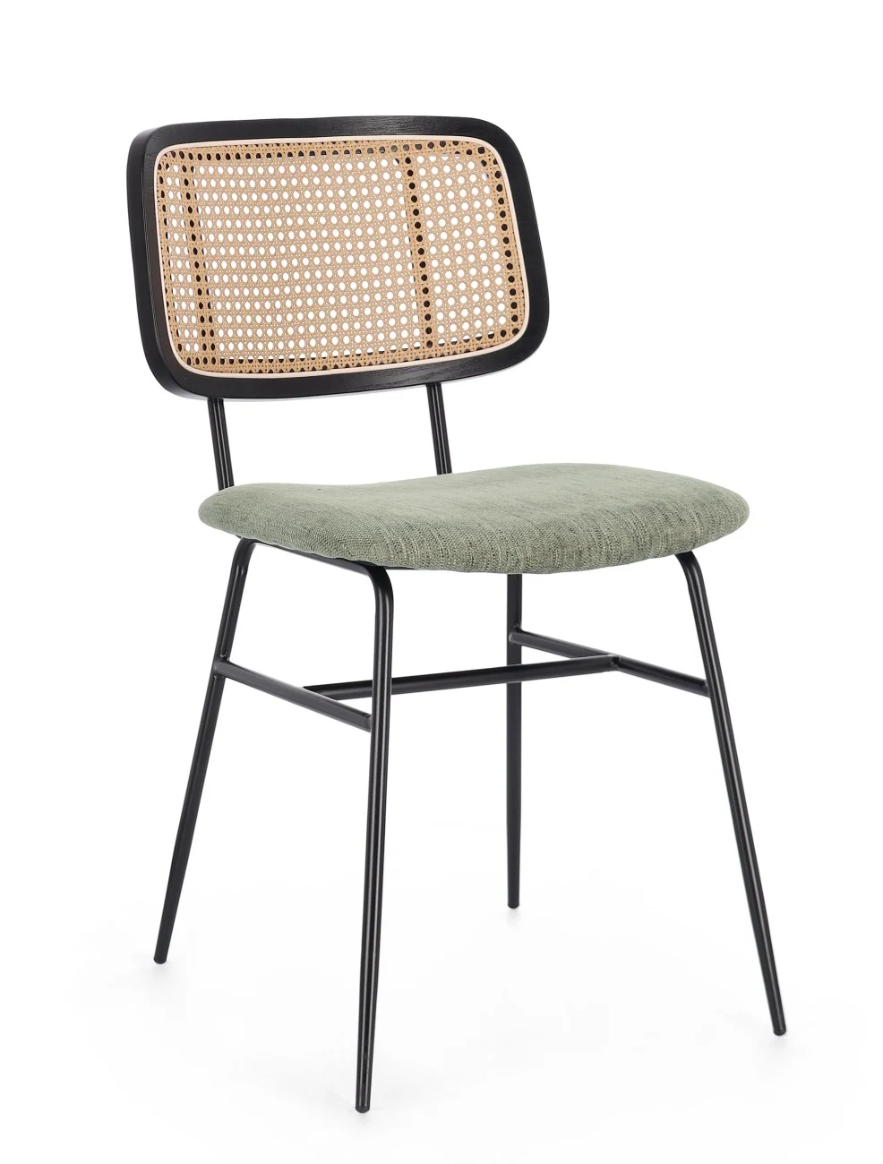 Esszimmerstuhl Glenna aus Stoff, skandinavisches Design, grün, gepolstert, Metallgestell - Bizzotto