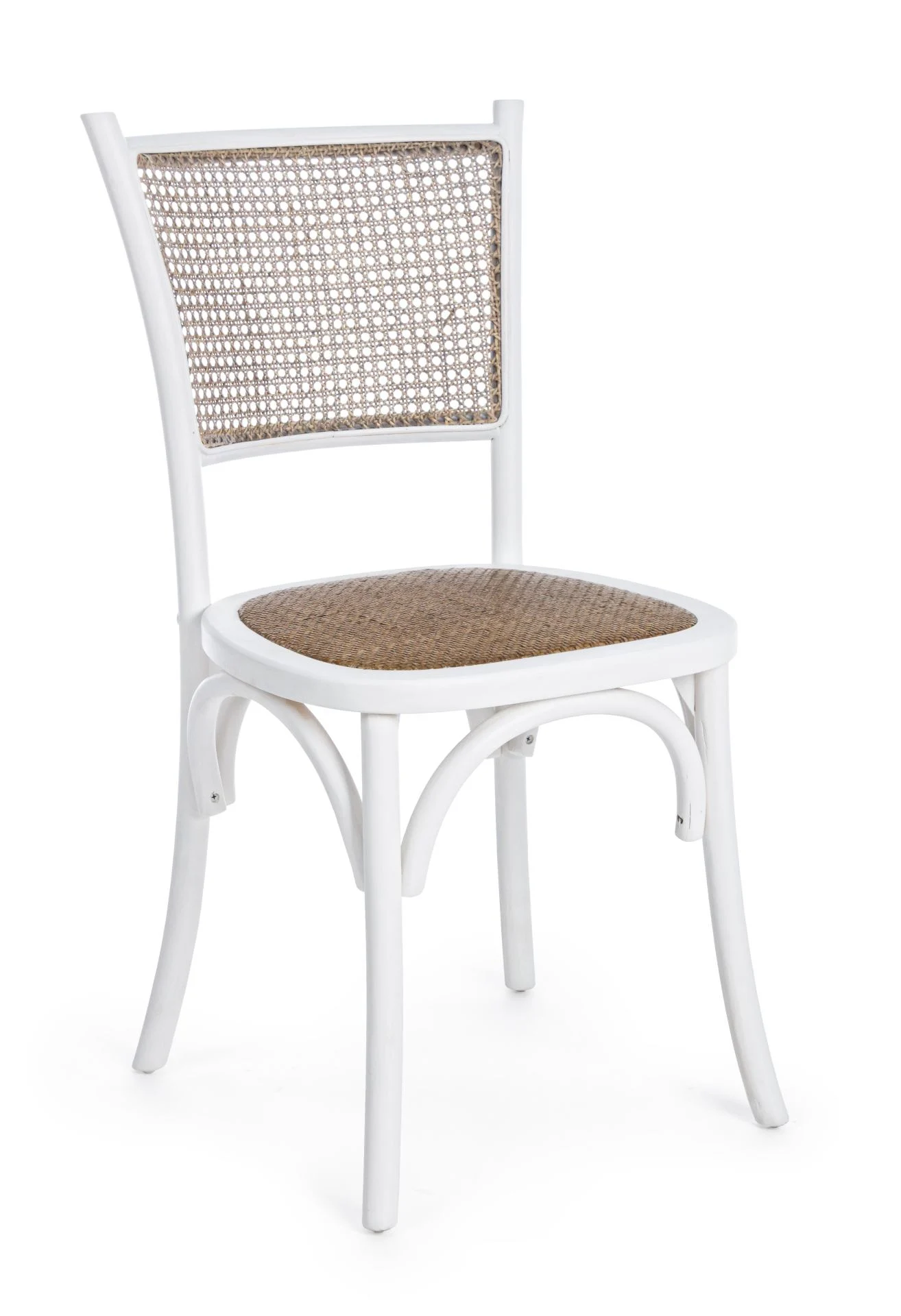 Stuhl Carrel aus Rattan und Ulmenholz, klassisches Design, Weiß, für den Innenbereich - Bizzotto