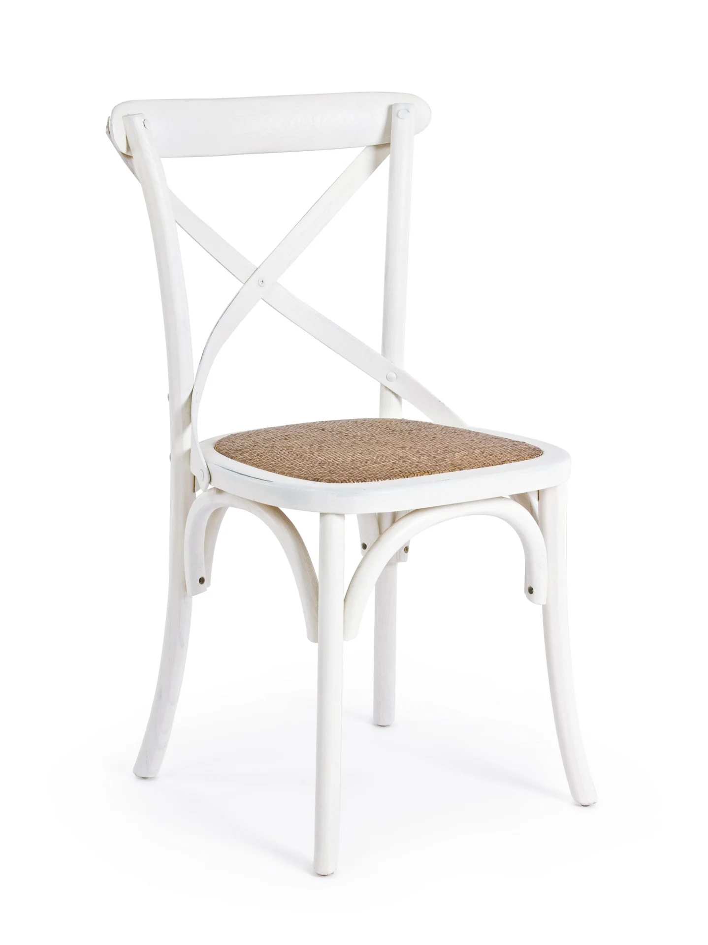 Stuhl Cross aus Ulmenholz und Rattan, klassischer Stil, Weiß, langlebig und pflegeleicht - Bizzotto