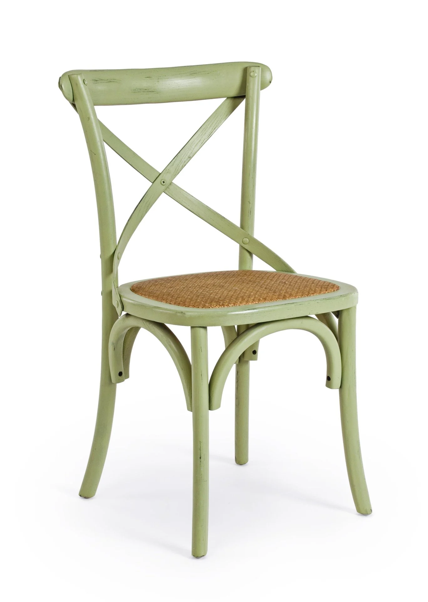 Stuhl Cross aus Ulmenholz und Rattan, klassischer Stil, grün, robust und pflegeleicht - Bizzotto
