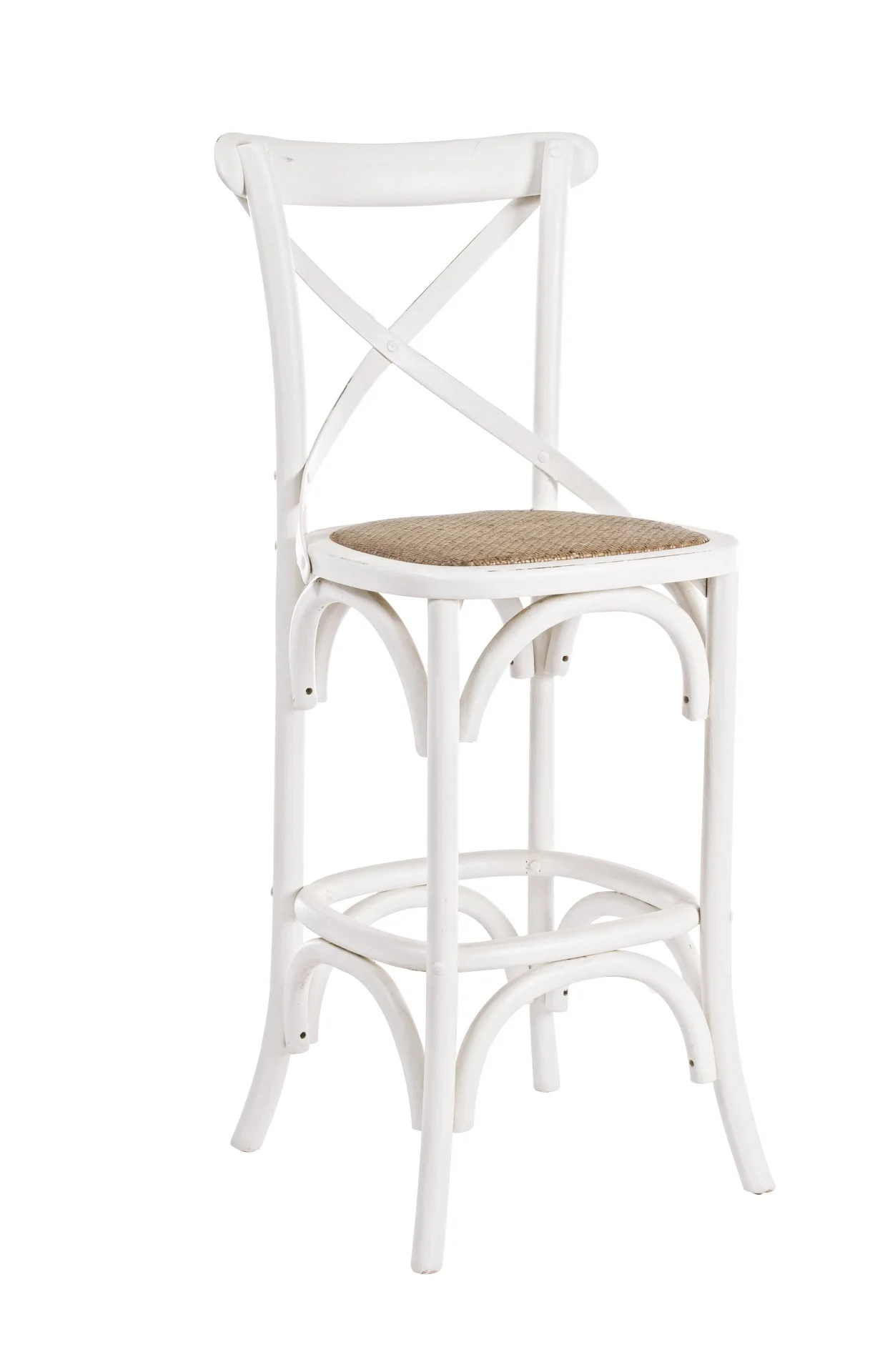 Barhocker Cross aus Ulmenholz, klassischer Stil, Weiß, Sitzfläche aus Rattan - Bizzotto