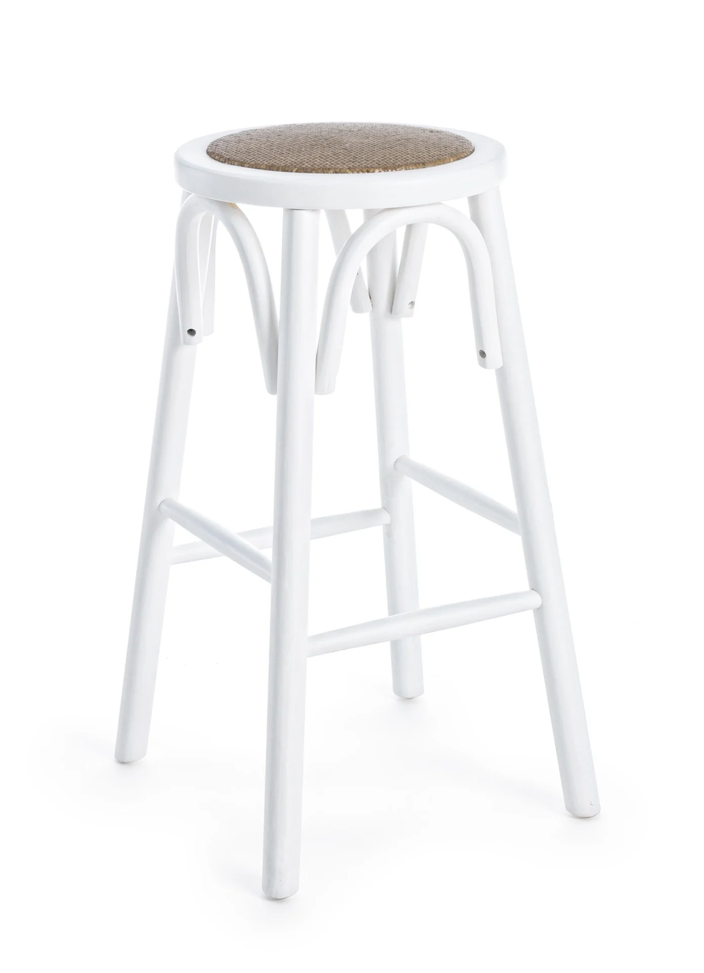 Barhocker Circle aus Ulmenholz, klassischer Landhausstil, Rattansitz, weiß, für Dein Zuhause - Bizzotto