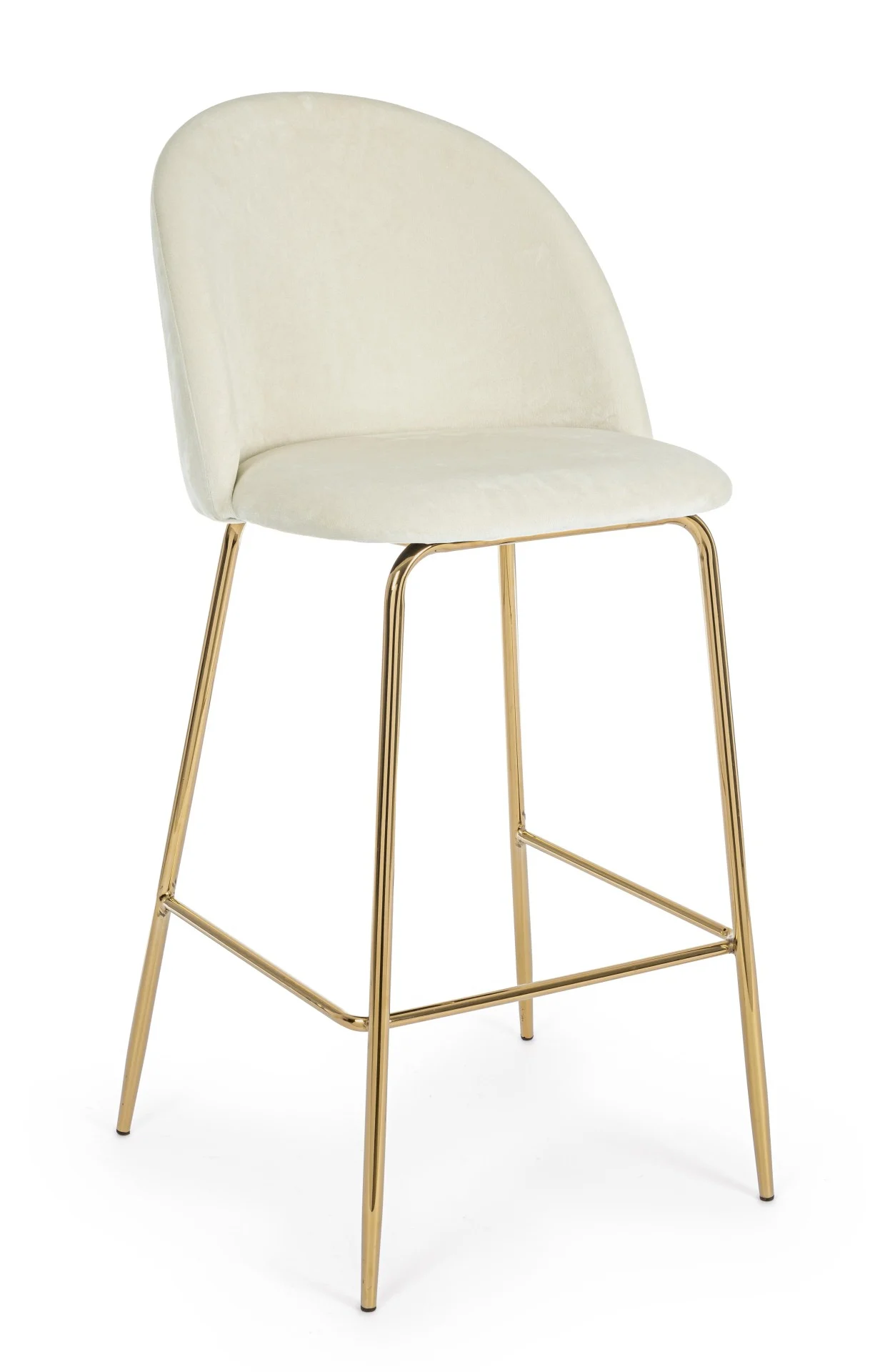 Barhocker Carry 2er-Set aus Samt, modern gepolstert, weiß mit goldfarbenem Metallgestell