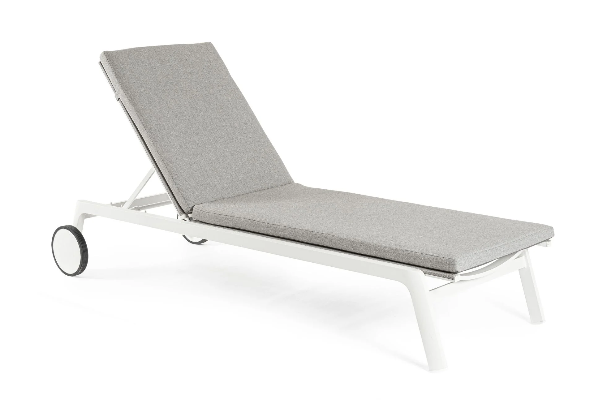Gartenliege Jalisco aus Aluminium, modern und gepolstert, verstellbar mit Rollen, weiß - Bizzotto