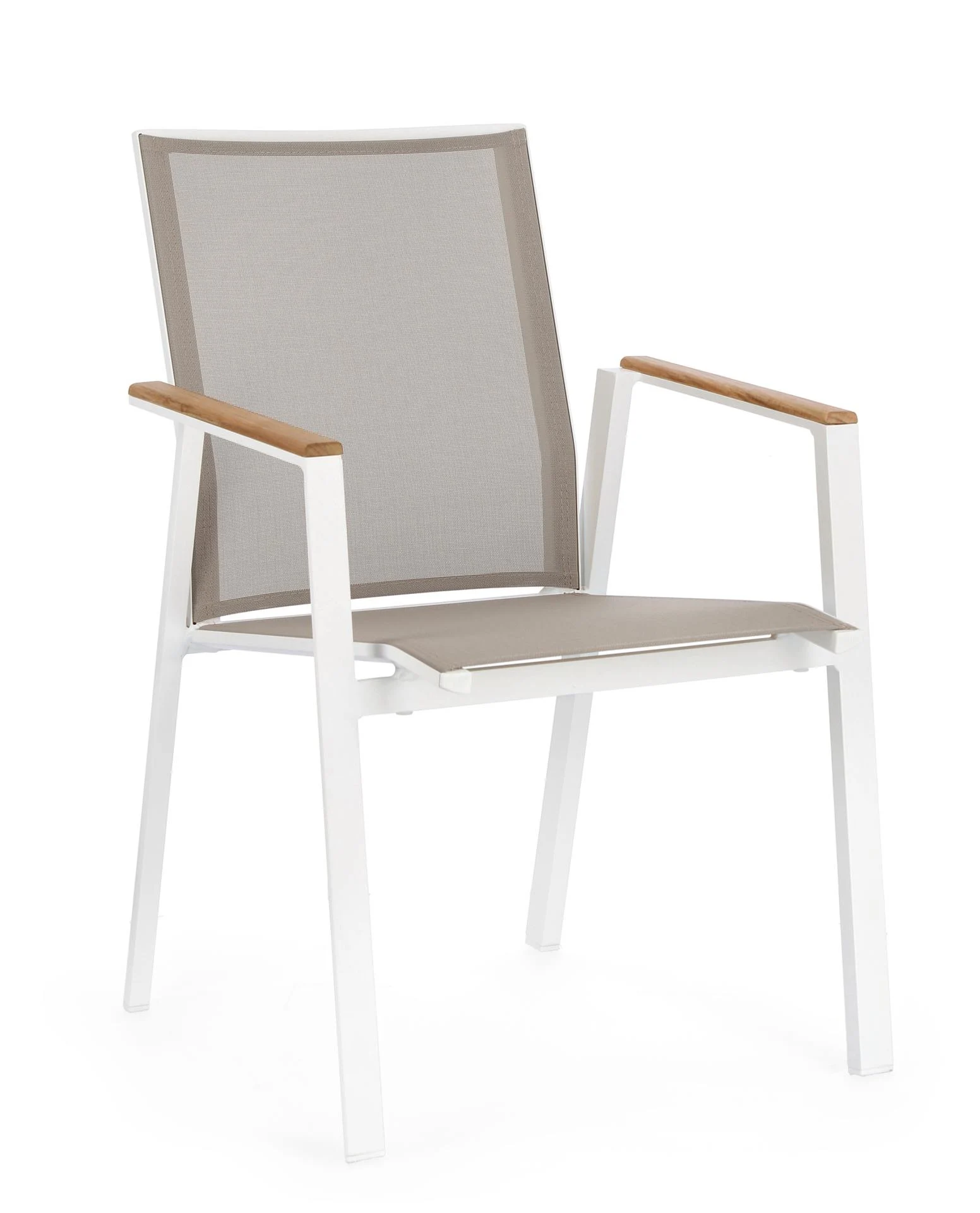 Gartenstuhl Cameron Aluminium und Teak, modern mit Armlehne, stapelbar, weiß - Bizzotto
