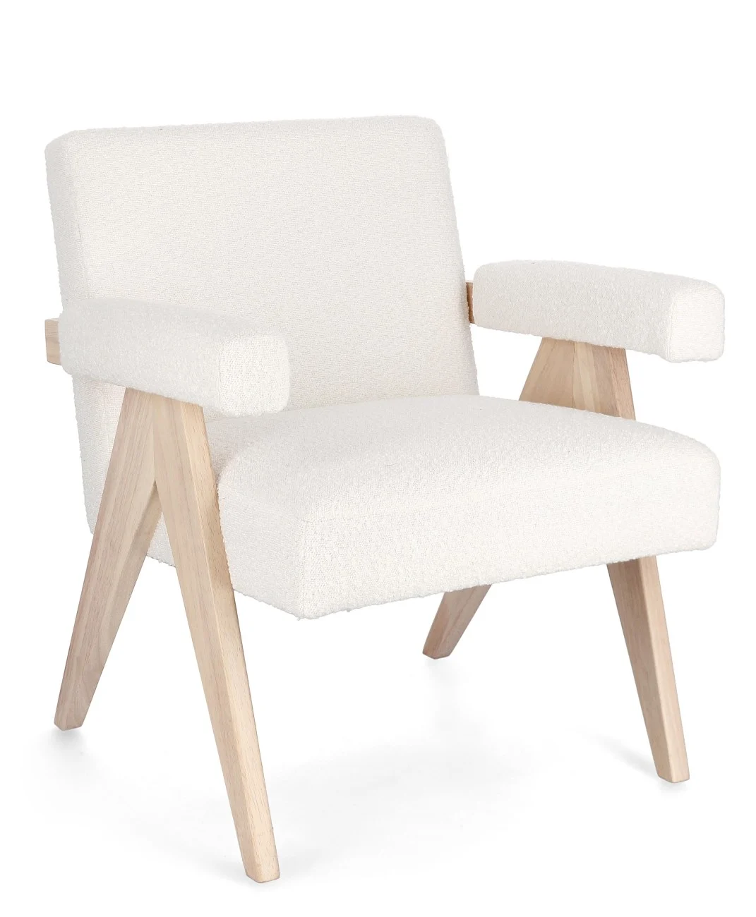 Sessel Faiza aus Stoff, skandinavischer Stil, weiß und elfenbein, gepolstert, Gestell natur - Bizzotto