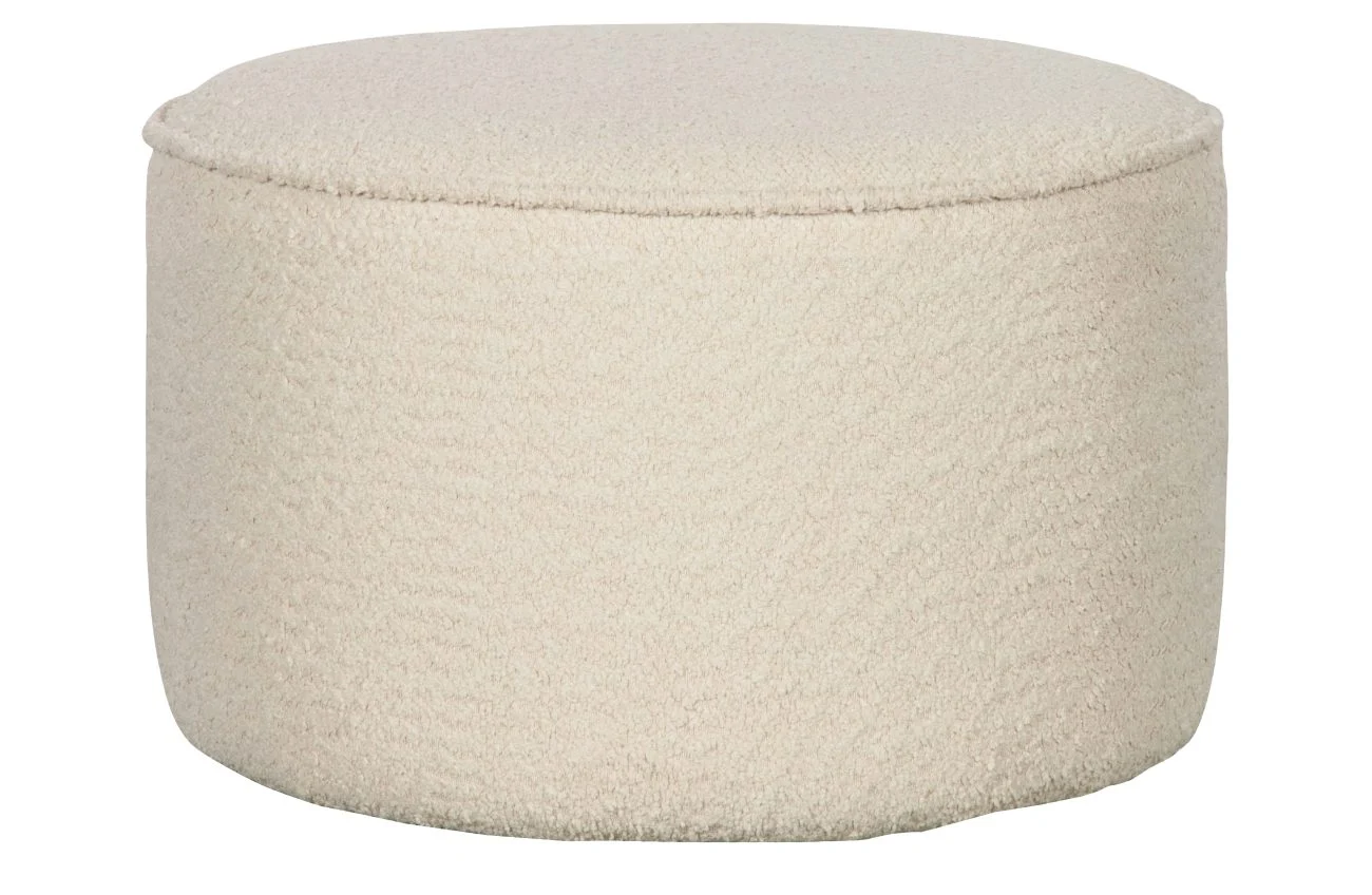 Hocker Sara Bouclé, modern gepolstert, creme, rund Ø 60 cm, weicher Teddystoff - Woood