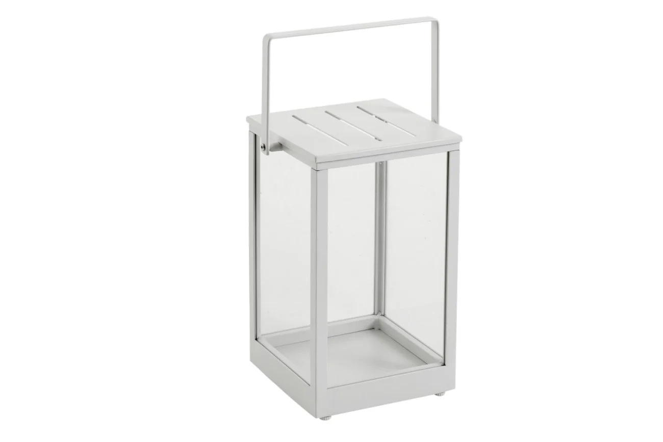 Windlicht Belfort aus Aluminium und Glas, modern, Weiß, quadratisch, 27x27x43 cm - Brafab