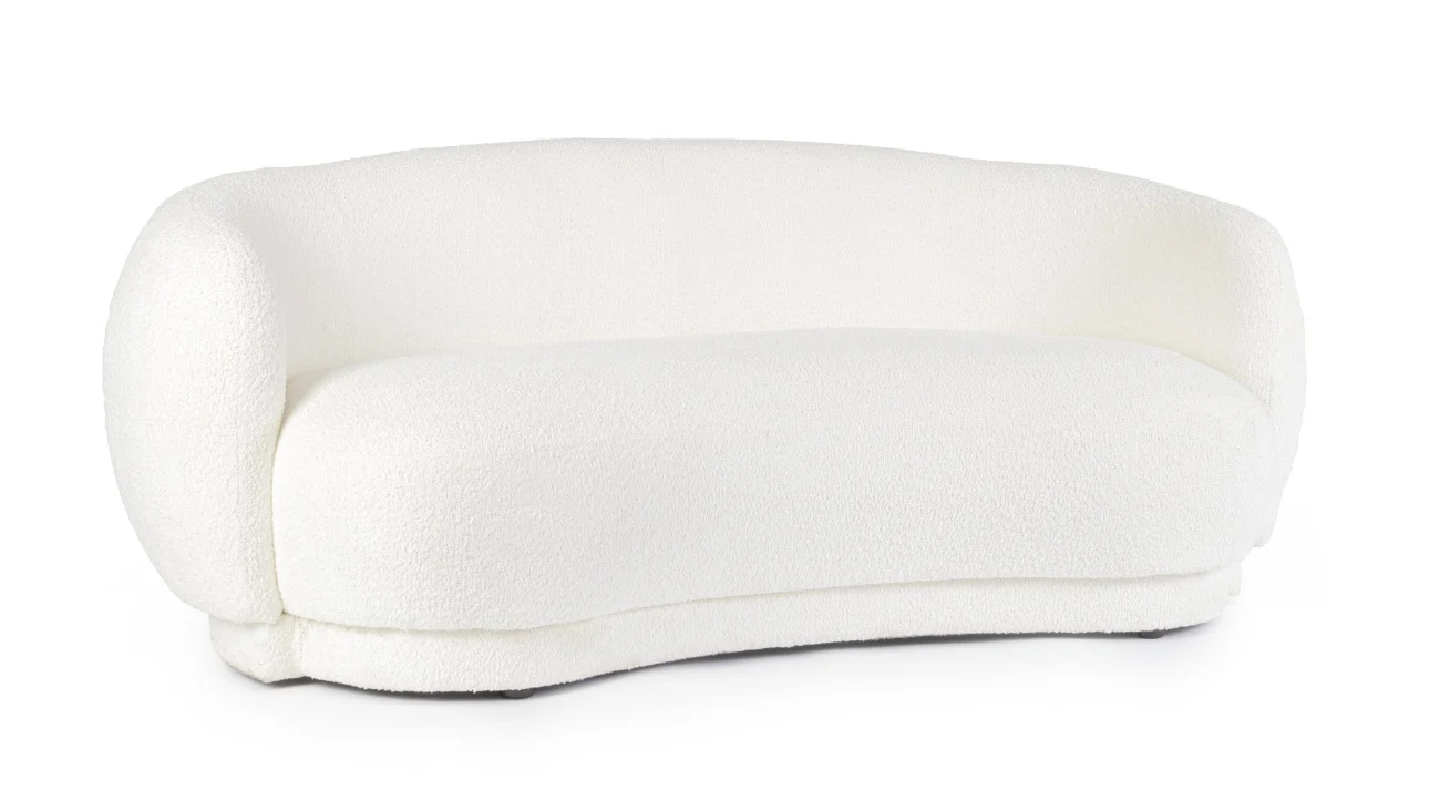 Sofa Tecla aus Boucle-Stoff, skandinavischer Stil, Weiß, 2-3 Sitzplätze, gepolstert