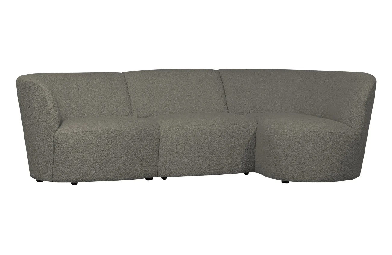 Ecksofa Coco Bouclé-Stoff, modernes Design mit Recamiere rechts, grün, für 3–4 Personen