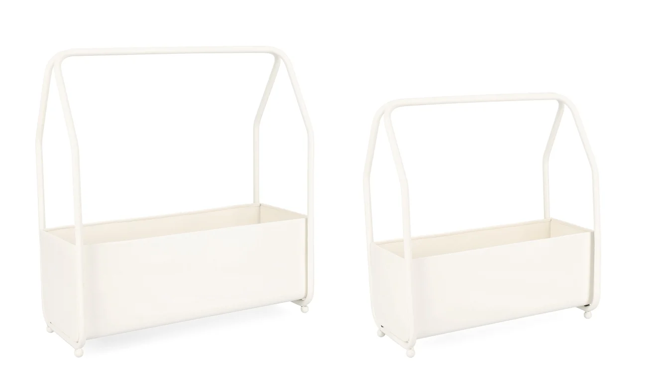 Blumenkasten Keyra 2er-Set aus Metall, modern, Weiß, pulverbeschichtet für Outdoor