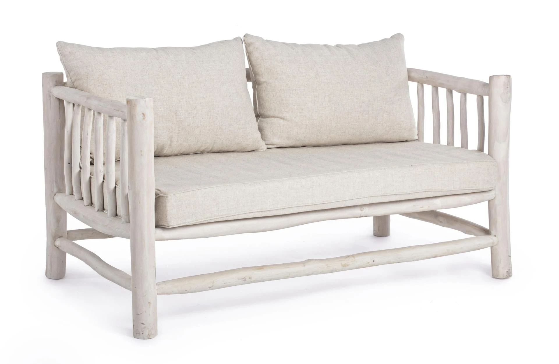Sofa Sahel aus Teakholzzweigen, skandinavischer Stil, weiß, abnehmbarer Kissenbezug, 1-2 Sitzplätze