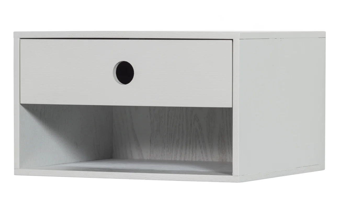 Nachttisch Nancy hängend MDF, modern lackiert, Grau Nebel, platzsparend mit Schublade - Woood