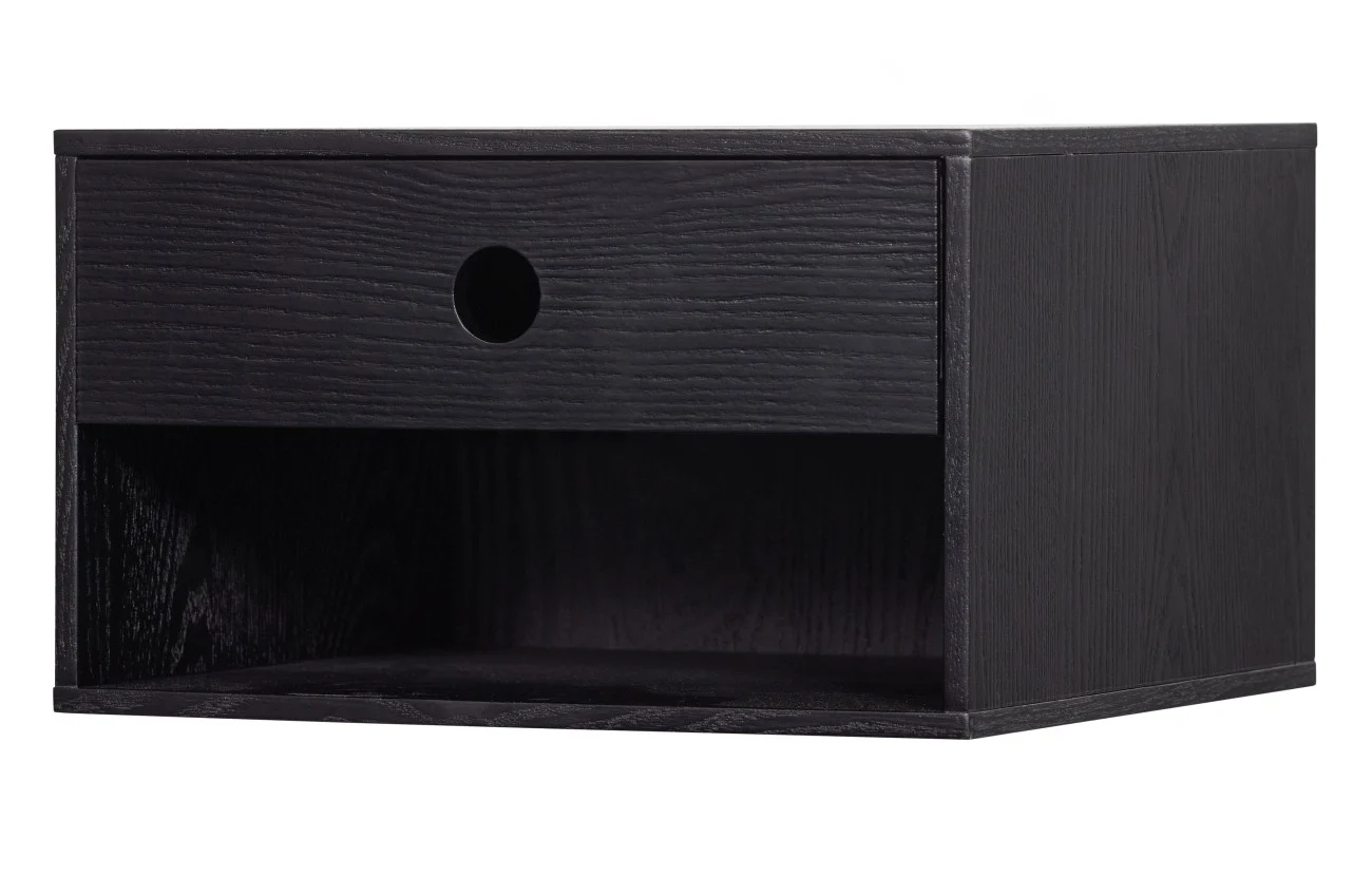 Nachttisch Nancy hängend, MDF lackiert, modern, schwarz, platzsparendes Design - Woood