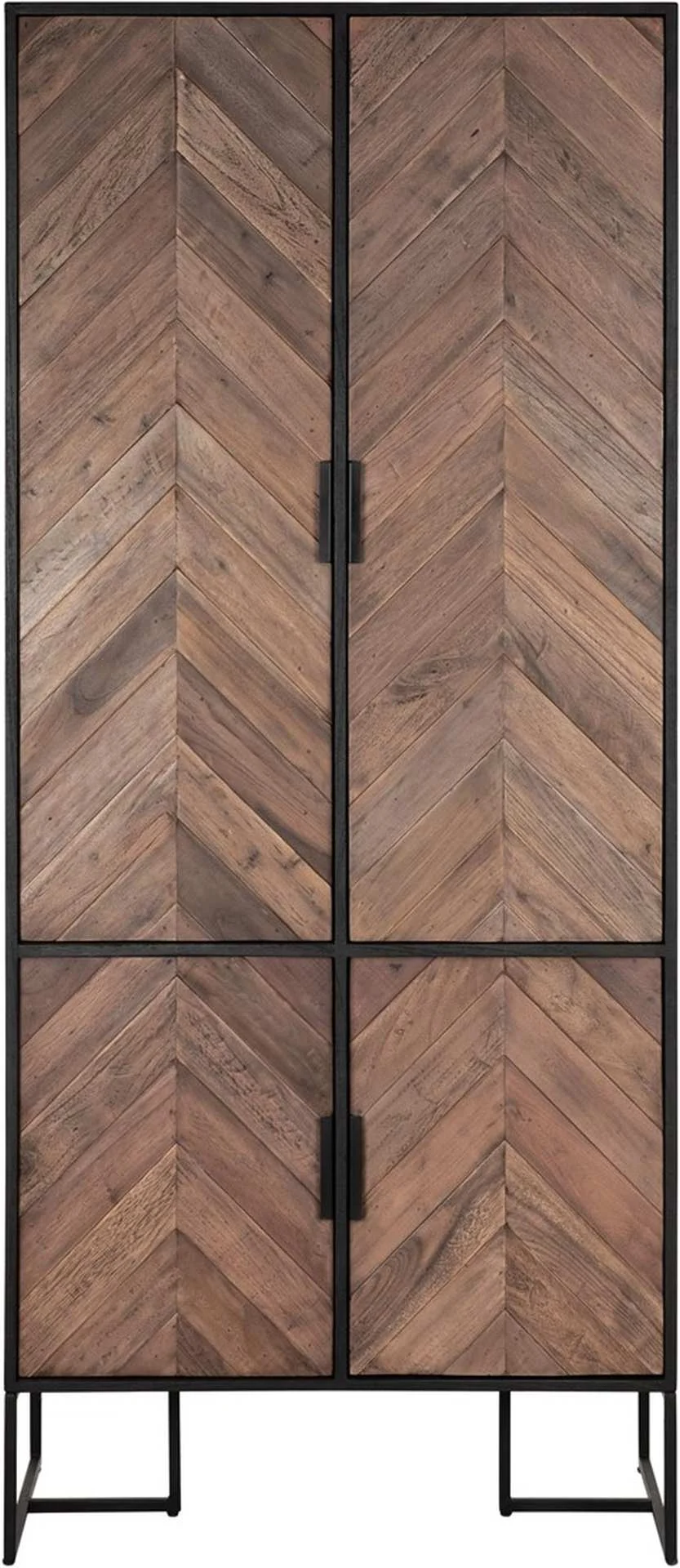 Vitrine Schrank Criss Cross, Teakholz und Metall, modern massiv, natur schwarz, 4 Türen - dtp Home