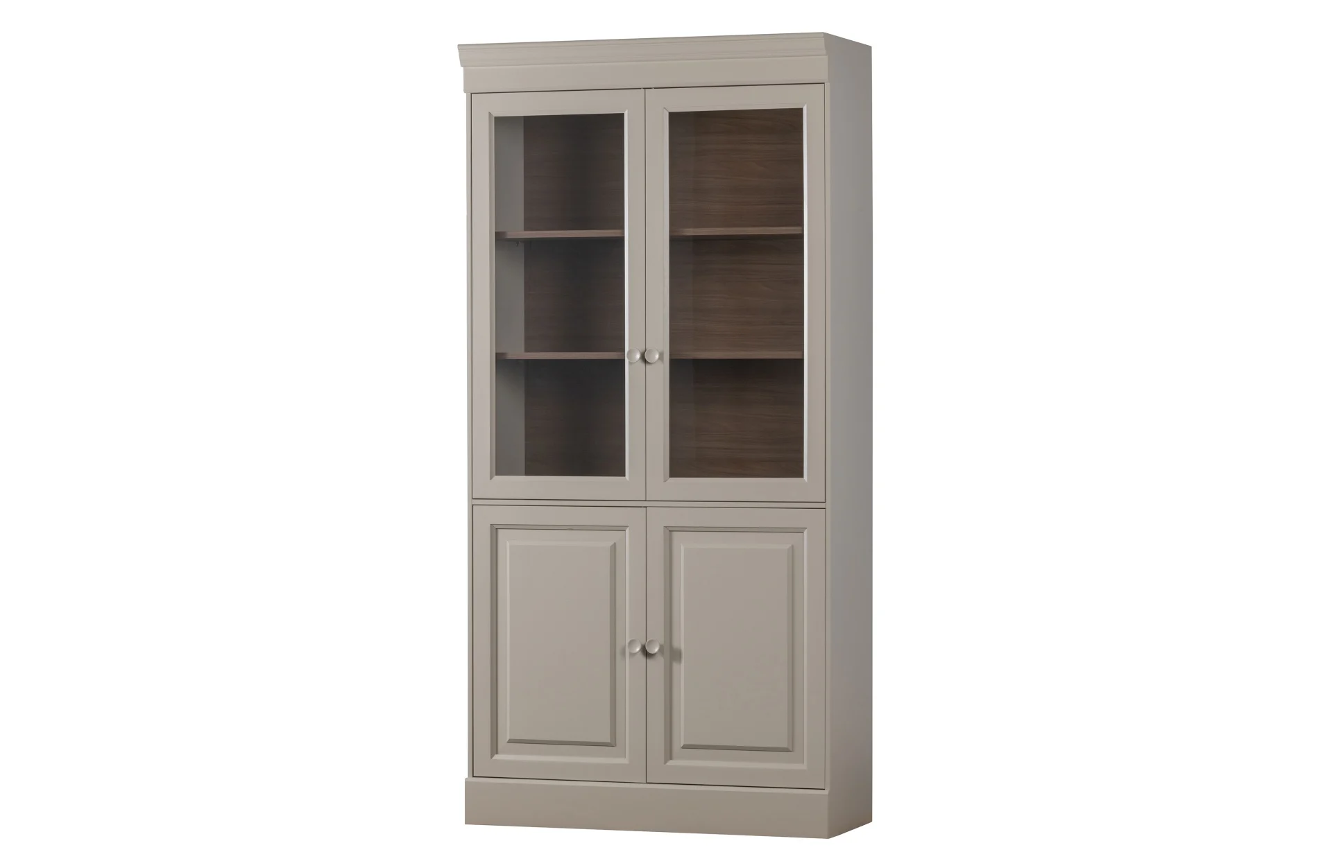Vitrine Chow aus Kiefernholz, modernes Design mit 4 Glastüren, dakargrau, FSC-zertifiziert